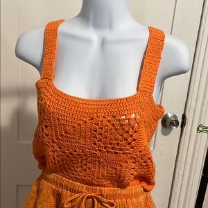 Sage Bright Orange Crochet Top